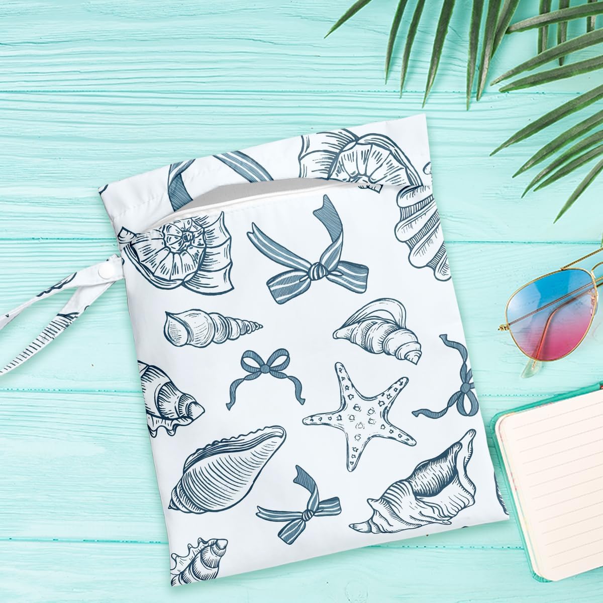 Wet Dry Bag for Baby & Travel - Waterproof Reusable Cloth Diaper Bag for Wet Clothes, Swimwear & Gym - Leakproof Hanging Storage Bag with Snap Handle, Ocean Friends Theme