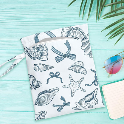 Wet Dry Bag for Baby & Travel - Waterproof Reusable Cloth Diaper Bag for Wet Clothes, Swimwear & Gym - Leakproof Hanging Storage Bag with Snap Handle, Ocean Friends Theme