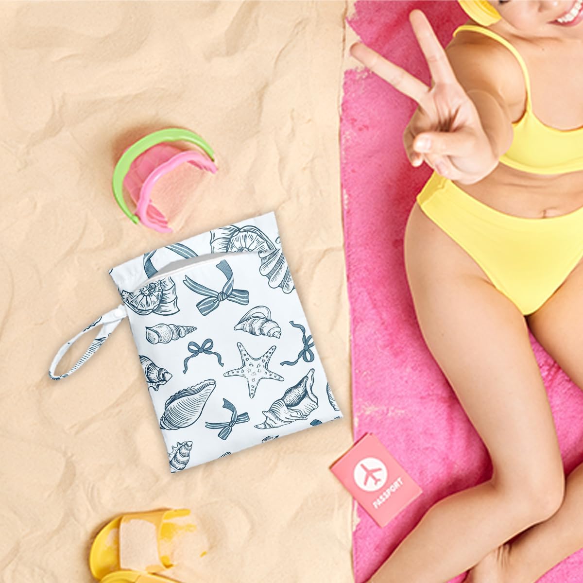 Wet Dry Bag for Baby & Travel - Waterproof Reusable Cloth Diaper Bag for Wet Clothes, Swimwear & Gym - Leakproof Hanging Storage Bag with Snap Handle, Ocean Friends Theme
