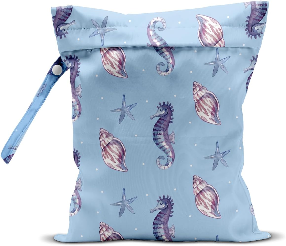 Wet Dry Bag for Baby & Travel - Waterproof Reusable Cloth Diaper Bag for Wet Clothes, Swimwear & Gym - Leakproof Hanging Storage Bag with Snap Handle, Ocean Friends Theme