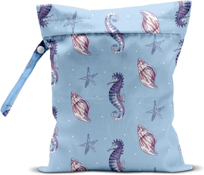 Wet Dry Bag for Baby & Travel - Waterproof Reusable Cloth Diaper Bag for Wet Clothes, Swimwear & Gym - Leakproof Hanging Storage Bag with Snap Handle, Ocean Friends Theme