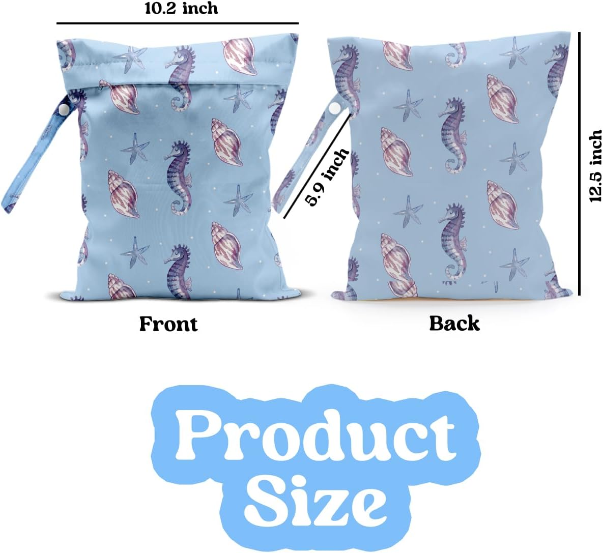 Wet Dry Bag for Baby & Travel - Waterproof Reusable Cloth Diaper Bag for Wet Clothes, Swimwear & Gym - Leakproof Hanging Storage Bag with Snap Handle, Ocean Friends Theme