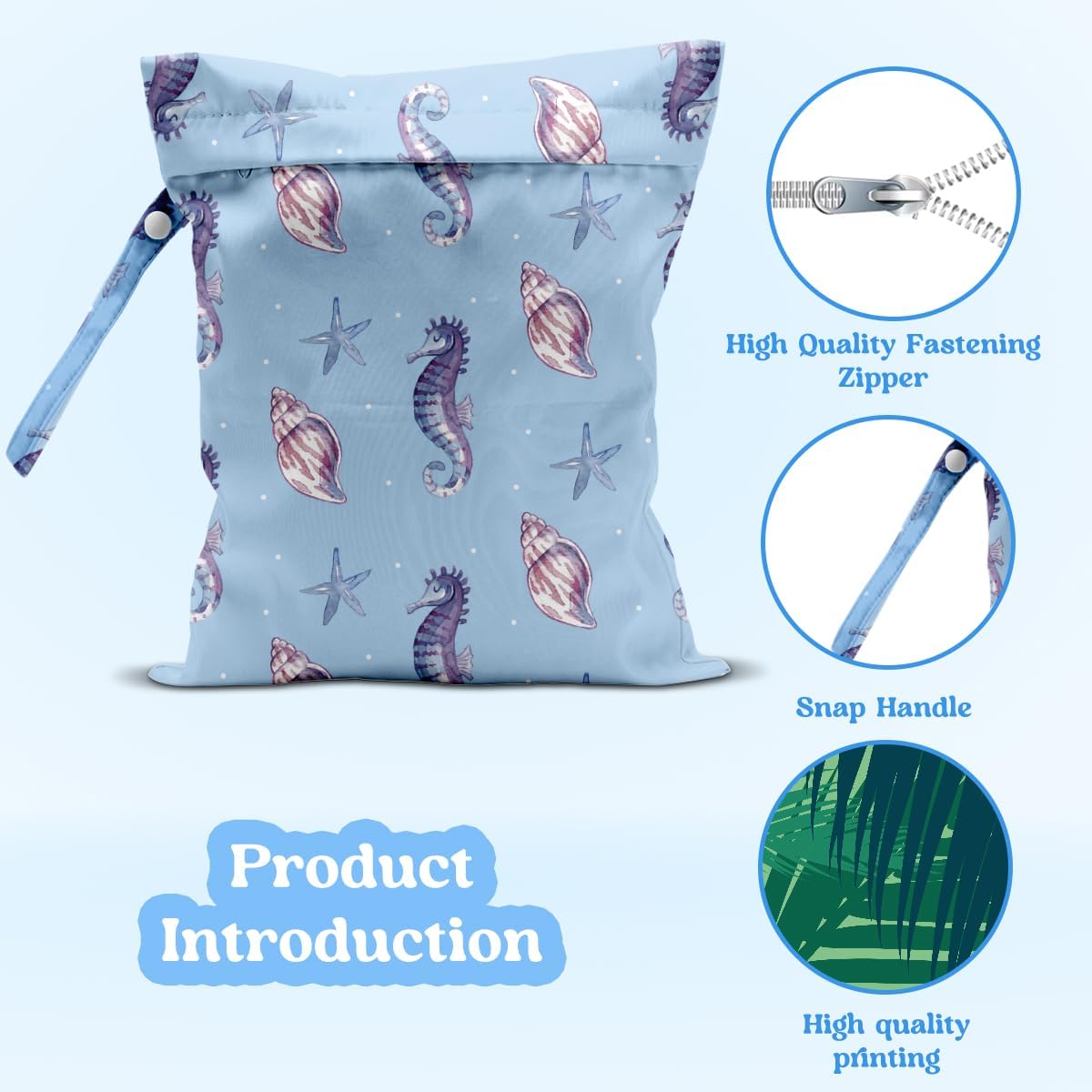 Wet Dry Bag for Baby & Travel - Waterproof Reusable Cloth Diaper Bag for Wet Clothes, Swimwear & Gym - Leakproof Hanging Storage Bag with Snap Handle, Ocean Friends Theme