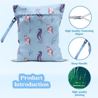 Wet Dry Bag for Baby & Travel - Waterproof Reusable Cloth Diaper Bag for Wet Clothes, Swimwear & Gym - Leakproof Hanging Storage Bag with Snap Handle, Ocean Friends Theme