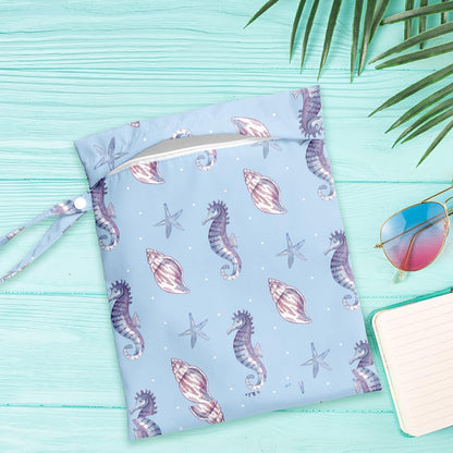 Wet Dry Bag for Baby & Travel - Waterproof Reusable Cloth Diaper Bag for Wet Clothes, Swimwear & Gym - Leakproof Hanging Storage Bag with Snap Handle, Ocean Friends Theme