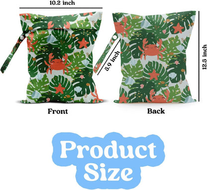 Wet Dry Bag for Baby & Travel - Waterproof Reusable Cloth Diaper Bag for Wet Clothes, Swimwear & Gym - Leakproof Hanging Storage Bag with Snap Handle, Ocean Friends Theme