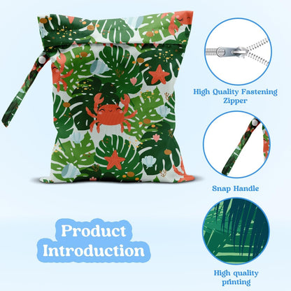 Wet Dry Bag for Baby & Travel - Waterproof Reusable Cloth Diaper Bag for Wet Clothes, Swimwear & Gym - Leakproof Hanging Storage Bag with Snap Handle, Ocean Friends Theme