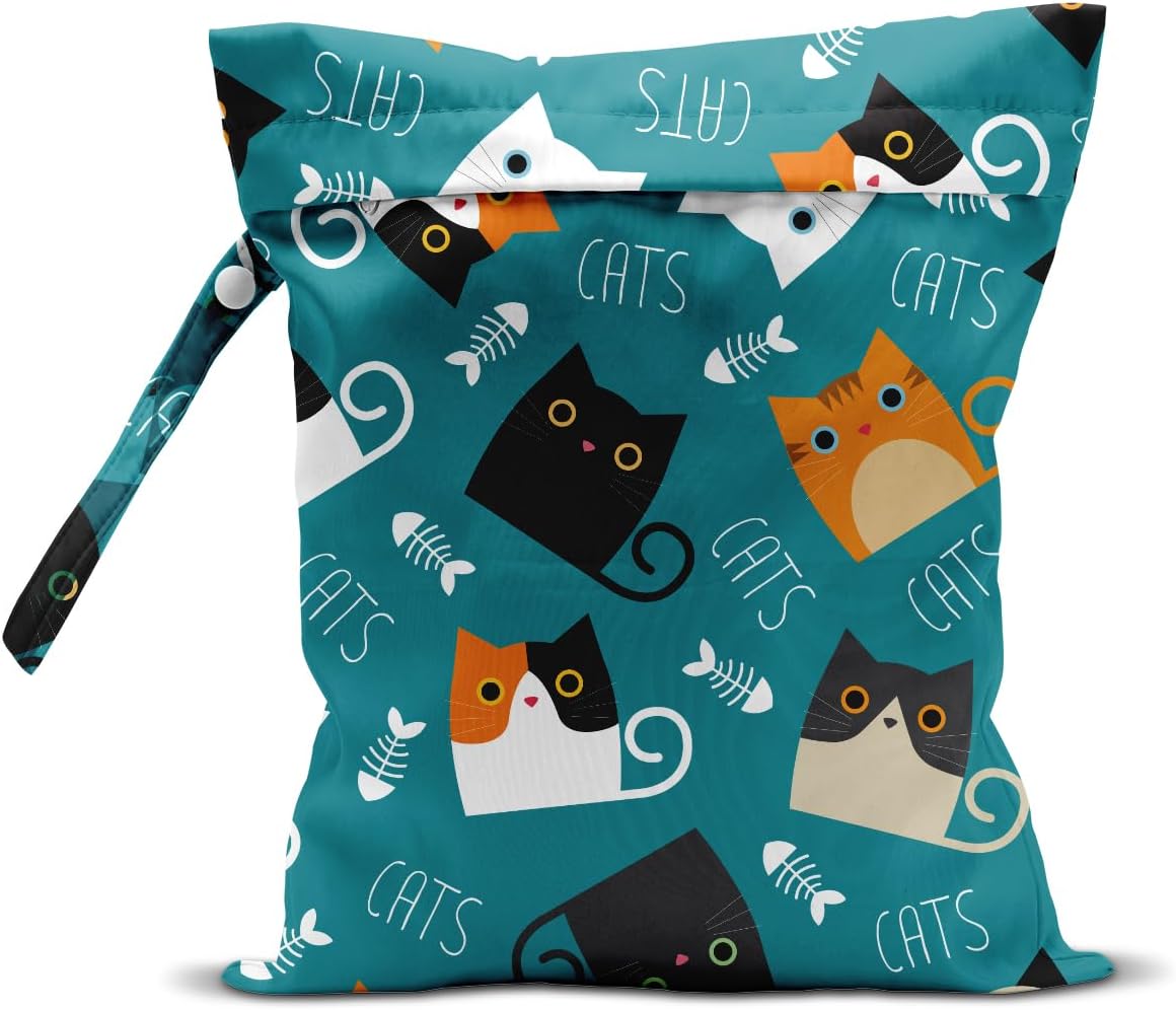 Wet Dry Bag for Baby & Travel - Waterproof Reusable Cloth Diaper Bag for Wet Clothes, Swimwear & Gym - Leakproof Hanging Storage Bag with Snap Handle, Ocean Friends Theme