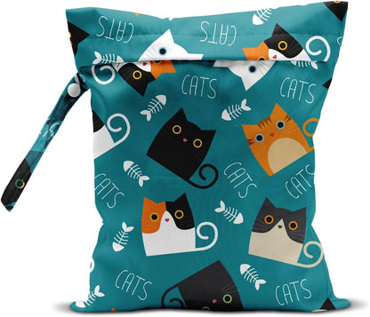 Wet Dry Bag for Baby & Travel - Waterproof Reusable Cloth Diaper Bag for Wet Clothes, Swimwear & Gym - Leakproof Hanging Storage Bag with Snap Handle, Ocean Friends Theme