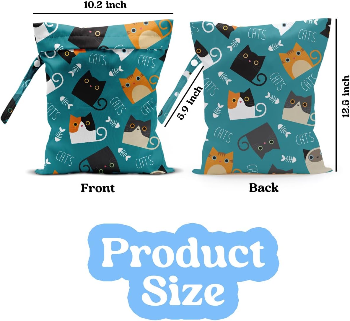 Wet Dry Bag for Baby & Travel - Waterproof Reusable Cloth Diaper Bag for Wet Clothes, Swimwear & Gym - Leakproof Hanging Storage Bag with Snap Handle, Ocean Friends Theme