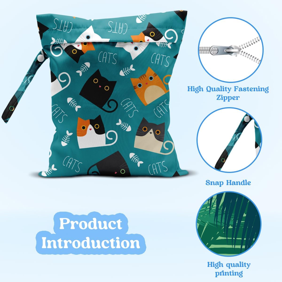 Wet Dry Bag for Baby & Travel - Waterproof Reusable Cloth Diaper Bag for Wet Clothes, Swimwear & Gym - Leakproof Hanging Storage Bag with Snap Handle, Ocean Friends Theme