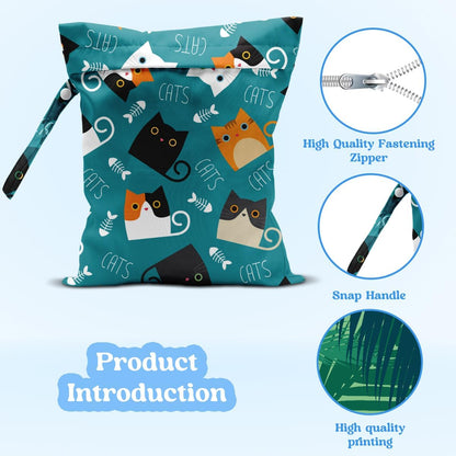 Wet Dry Bag for Baby & Travel - Waterproof Reusable Cloth Diaper Bag for Wet Clothes, Swimwear & Gym - Leakproof Hanging Storage Bag with Snap Handle, Ocean Friends Theme
