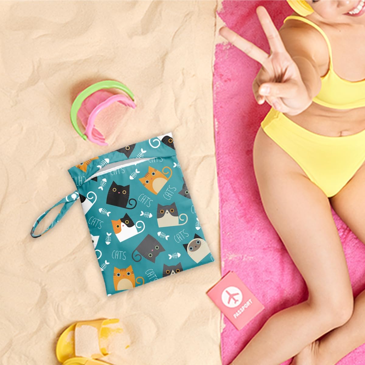 Wet Dry Bag for Baby & Travel - Waterproof Reusable Cloth Diaper Bag for Wet Clothes, Swimwear & Gym - Leakproof Hanging Storage Bag with Snap Handle, Ocean Friends Theme