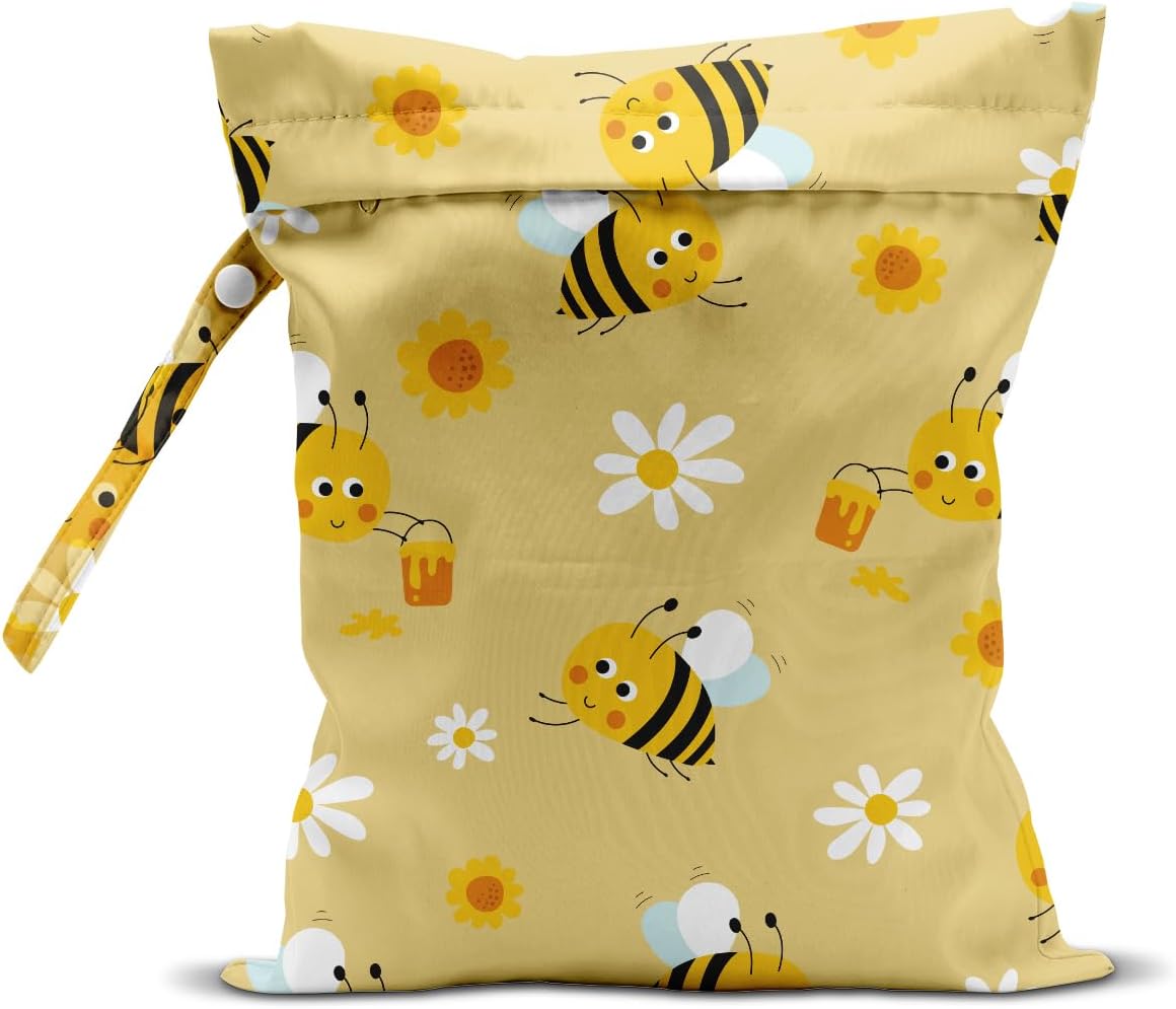 Wet Dry Bag for Baby & Travel - Waterproof Reusable Cloth Diaper Bag for Wet Clothes, Swimwear & Gym - Leakproof Hanging Storage Bag with Snap Handle, Ocean Friends Theme