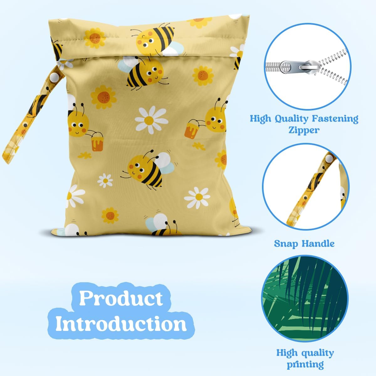 Wet Dry Bag for Baby & Travel - Waterproof Reusable Cloth Diaper Bag for Wet Clothes, Swimwear & Gym - Leakproof Hanging Storage Bag with Snap Handle, Ocean Friends Theme