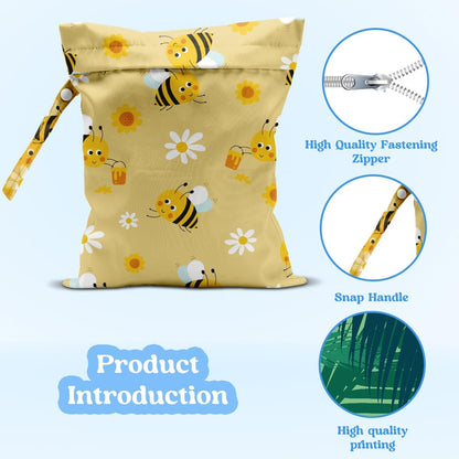Wet Dry Bag for Baby & Travel - Waterproof Reusable Cloth Diaper Bag for Wet Clothes, Swimwear & Gym - Leakproof Hanging Storage Bag with Snap Handle, Ocean Friends Theme