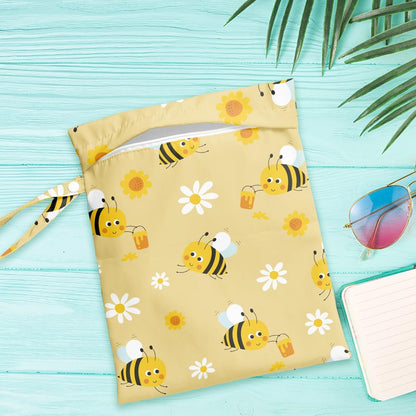 Wet Dry Bag for Baby & Travel - Waterproof Reusable Cloth Diaper Bag for Wet Clothes, Swimwear & Gym - Leakproof Hanging Storage Bag with Snap Handle, Ocean Friends Theme