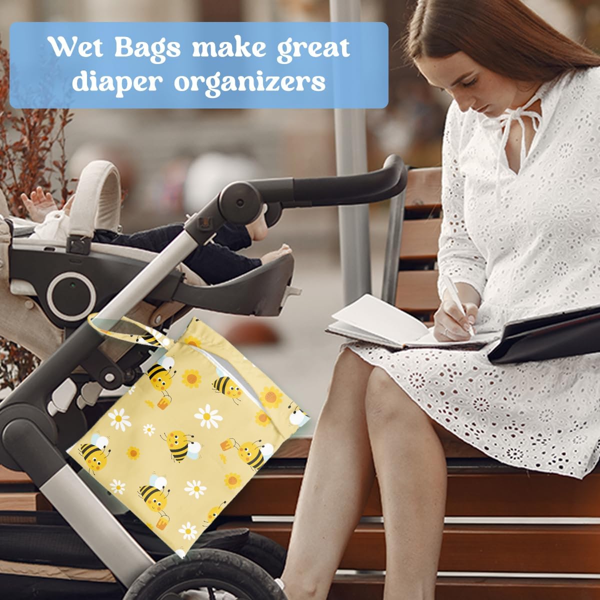 Wet Dry Bag for Baby & Travel - Waterproof Reusable Cloth Diaper Bag for Wet Clothes, Swimwear & Gym - Leakproof Hanging Storage Bag with Snap Handle, Ocean Friends Theme