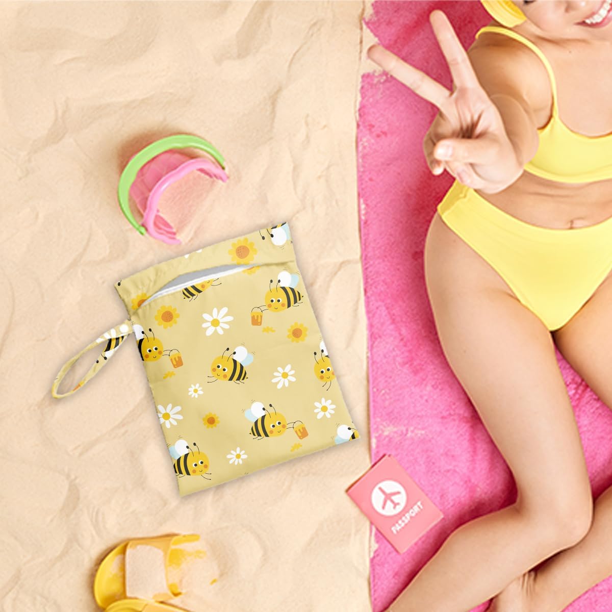 Wet Dry Bag for Baby & Travel - Waterproof Reusable Cloth Diaper Bag for Wet Clothes, Swimwear & Gym - Leakproof Hanging Storage Bag with Snap Handle, Ocean Friends Theme