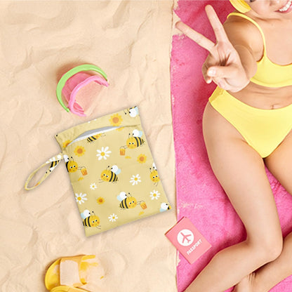 Wet Dry Bag for Baby & Travel - Waterproof Reusable Cloth Diaper Bag for Wet Clothes, Swimwear & Gym - Leakproof Hanging Storage Bag with Snap Handle, Ocean Friends Theme