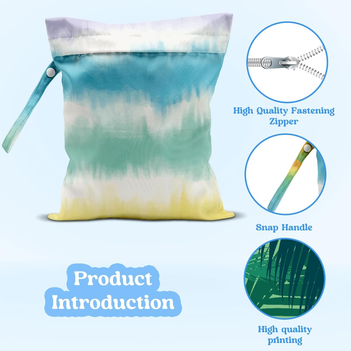 Wet Dry Bag for Baby & Travel - Waterproof Reusable Cloth Diaper Bag for Wet Clothes, Swimwear & Gym - Leakproof Hanging Storage Bag with Snap Handle, Ocean Friends Theme