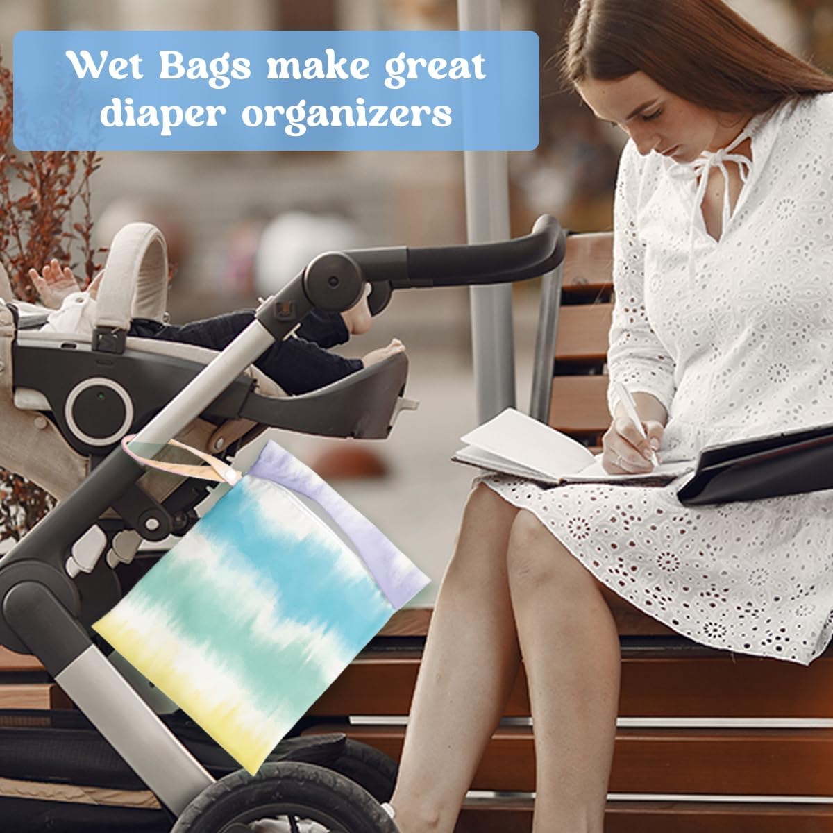 Wet Dry Bag for Baby & Travel - Waterproof Reusable Cloth Diaper Bag for Wet Clothes, Swimwear & Gym - Leakproof Hanging Storage Bag with Snap Handle, Ocean Friends Theme