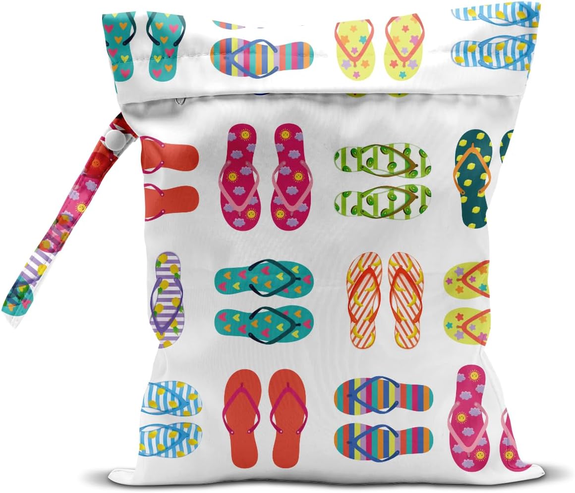 Wet Dry Bag for Baby & Travel - Waterproof Reusable Cloth Diaper Bag for Wet Clothes, Swimwear & Gym - Leakproof Hanging Storage Bag with Snap Handle, Ocean Friends Theme
