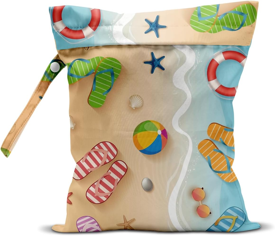 Wet Dry Bag for Baby & Travel - Waterproof Reusable Cloth Diaper Bag for Wet Clothes, Swimwear & Gym - Leakproof Hanging Storage Bag with Snap Handle, Ocean Friends Theme