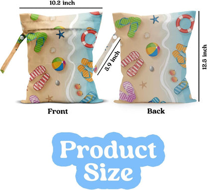 Wet Dry Bag for Baby & Travel - Waterproof Reusable Cloth Diaper Bag for Wet Clothes, Swimwear & Gym - Leakproof Hanging Storage Bag with Snap Handle, Ocean Friends Theme