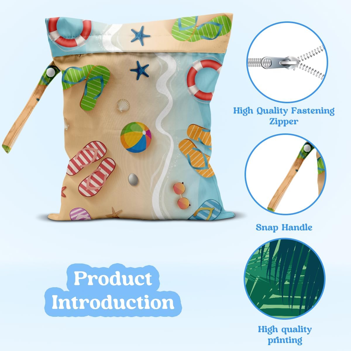 Wet Dry Bag for Baby & Travel - Waterproof Reusable Cloth Diaper Bag for Wet Clothes, Swimwear & Gym - Leakproof Hanging Storage Bag with Snap Handle, Ocean Friends Theme