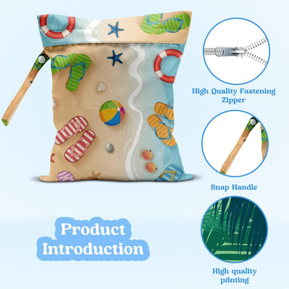 Wet Dry Bag for Baby & Travel - Waterproof Reusable Cloth Diaper Bag for Wet Clothes, Swimwear & Gym - Leakproof Hanging Storage Bag with Snap Handle, Ocean Friends Theme