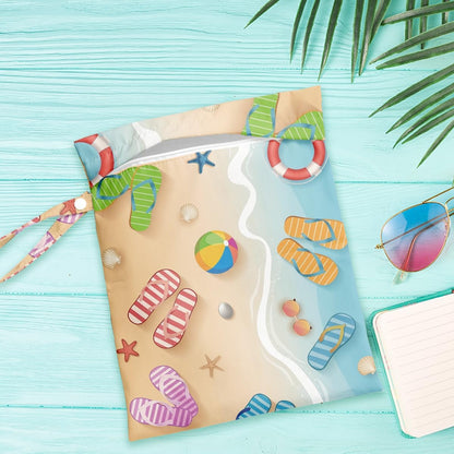 Wet Dry Bag for Baby & Travel - Waterproof Reusable Cloth Diaper Bag for Wet Clothes, Swimwear & Gym - Leakproof Hanging Storage Bag with Snap Handle, Ocean Friends Theme