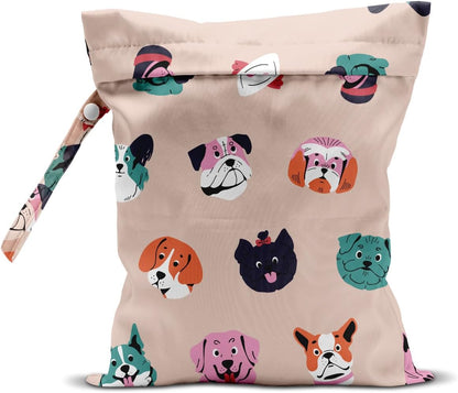 Wet Dry Bag for Baby & Travel - Waterproof Reusable Cloth Diaper Bag for Wet Clothes, Swimwear & Gym - Leakproof Hanging Storage Bag with Snap Handle, Ocean Friends Theme