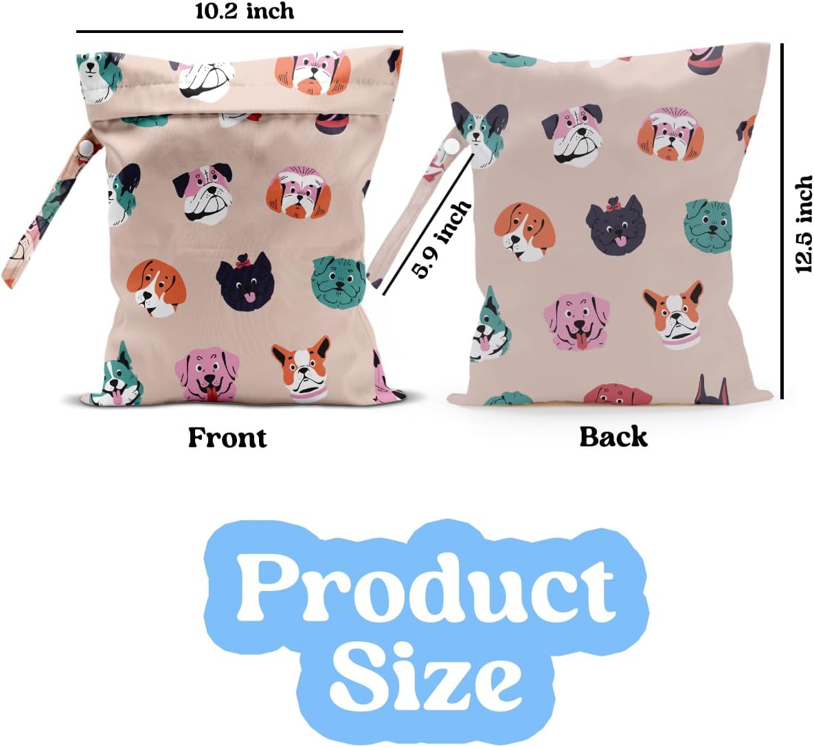 Wet Dry Bag for Baby & Travel - Waterproof Reusable Cloth Diaper Bag for Wet Clothes, Swimwear & Gym - Leakproof Hanging Storage Bag with Snap Handle, Ocean Friends Theme