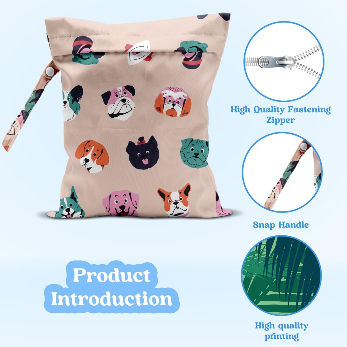 Wet Dry Bag for Baby & Travel - Waterproof Reusable Cloth Diaper Bag for Wet Clothes, Swimwear & Gym - Leakproof Hanging Storage Bag with Snap Handle, Ocean Friends Theme