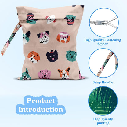Wet Dry Bag for Baby & Travel - Waterproof Reusable Cloth Diaper Bag for Wet Clothes, Swimwear & Gym - Leakproof Hanging Storage Bag with Snap Handle, Ocean Friends Theme