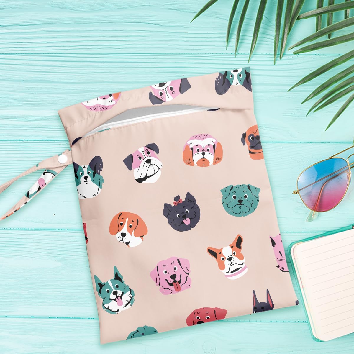 Wet Dry Bag for Baby & Travel - Waterproof Reusable Cloth Diaper Bag for Wet Clothes, Swimwear & Gym - Leakproof Hanging Storage Bag with Snap Handle, Ocean Friends Theme