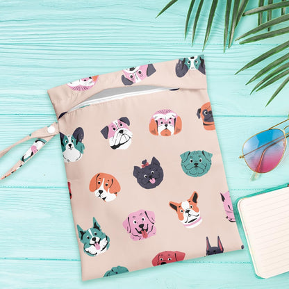 Wet Dry Bag for Baby & Travel - Waterproof Reusable Cloth Diaper Bag for Wet Clothes, Swimwear & Gym - Leakproof Hanging Storage Bag with Snap Handle, Ocean Friends Theme