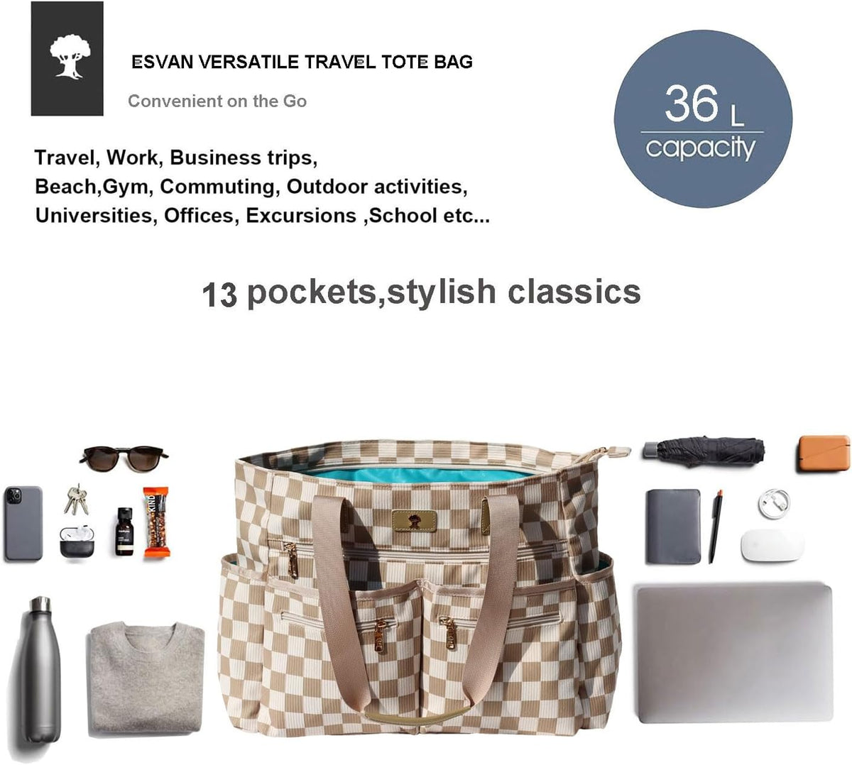 Weekender Bag Carry On Bag Overnight Tote Travel Duffle with 13 Pockets for Travel,Work，Gym,Beach,Teacher,Nurse