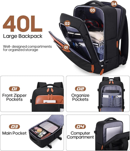 Travel Backpack, 17Inch Laptop Backpack, Carry-on Approved Bag for Men & Women, Waterproof Luggage with Packing Cubes, Shoe Pocket, Personal Item Size for Flights