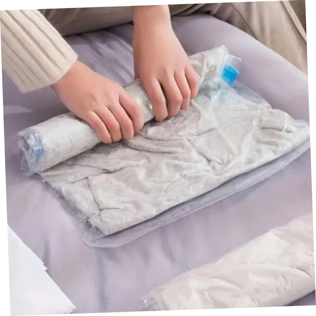 12pcs Maximize Space Reusable Vacuum Compression Bags Travel Packing Suitcase Storage Roll up Packing Bags for Clothing No Pump Required