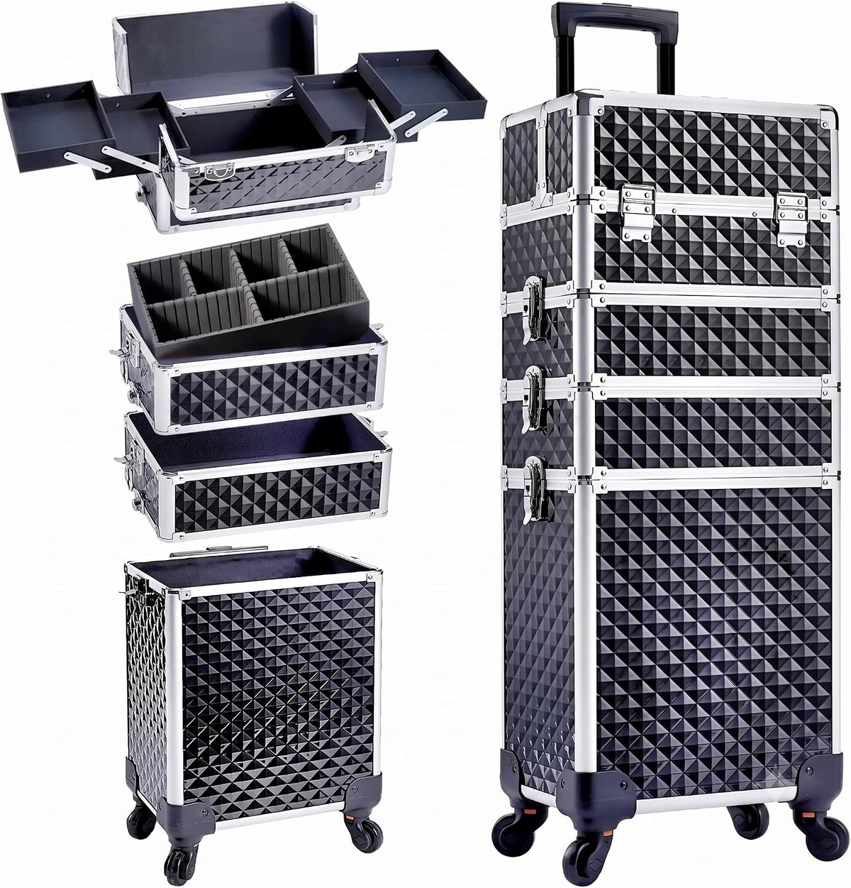 4-in-1 Cosmetology Case on Wheels Portable Rolling Makeup Train Case | Rolling cart for cosmetic supplies, Portable storage for makeup artists/hairstylists/nail technicians/beauty enthusiasts