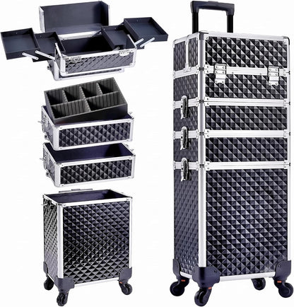 4-in-1 Cosmetology Case on Wheels Portable Rolling Makeup Train Case | Rolling cart for cosmetic supplies, Portable storage for makeup artists/hairstylists/nail technicians/beauty enthusiasts