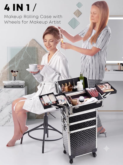 4-in-1 Cosmetology Case on Wheels Portable Rolling Makeup Train Case | Rolling cart for cosmetic supplies, Portable storage for makeup artists/hairstylists/nail technicians/beauty enthusiasts