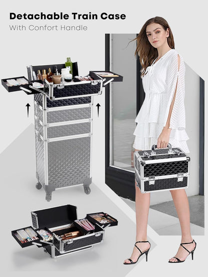 4-in-1 Cosmetology Case on Wheels Portable Rolling Makeup Train Case | Rolling cart for cosmetic supplies, Portable storage for makeup artists/hairstylists/nail technicians/beauty enthusiasts