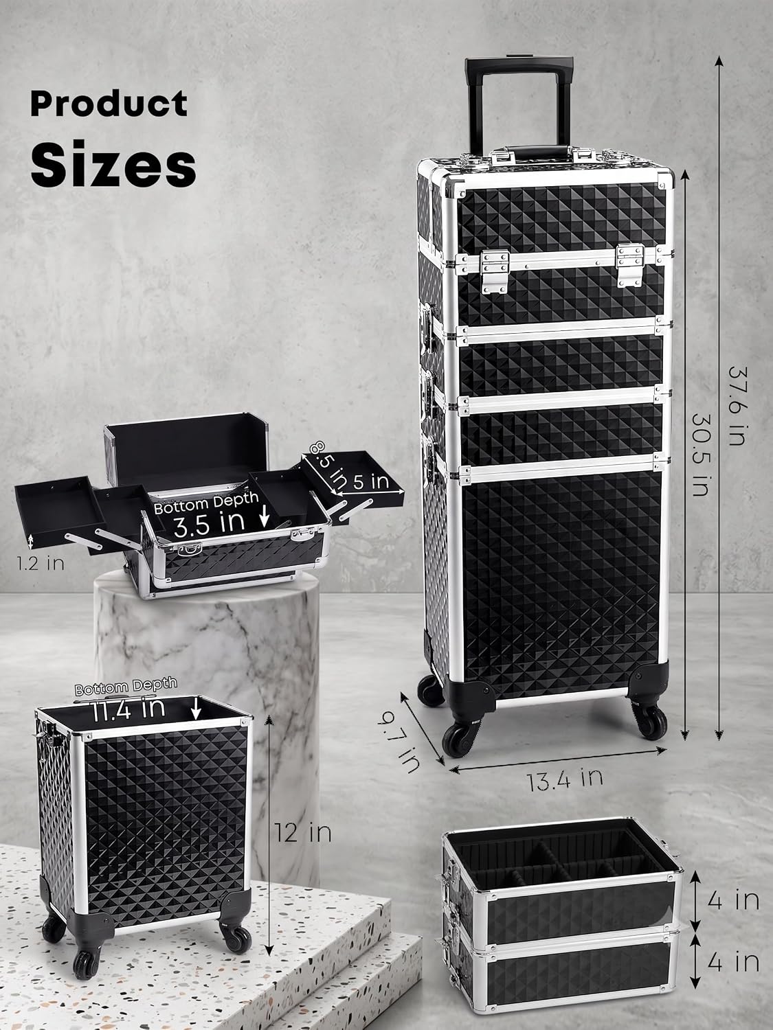 4-in-1 Cosmetology Case on Wheels Portable Rolling Makeup Train Case | Rolling cart for cosmetic supplies, Portable storage for makeup artists/hairstylists/nail technicians/beauty enthusiasts