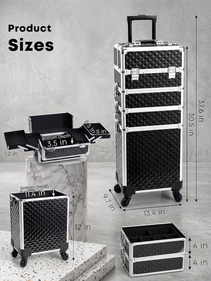 4-in-1 Cosmetology Case on Wheels Portable Rolling Makeup Train Case | Rolling cart for cosmetic supplies, Portable storage for makeup artists/hairstylists/nail technicians/beauty enthusiasts