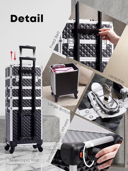 4-in-1 Cosmetology Case on Wheels Portable Rolling Makeup Train Case | Rolling cart for cosmetic supplies, Portable storage for makeup artists/hairstylists/nail technicians/beauty enthusiasts