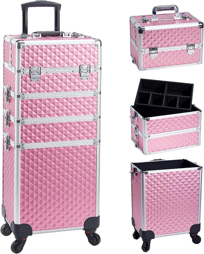 4-in-1 Cosmetology Case on Wheels Portable Rolling Makeup Train Case | Rolling cart for cosmetic supplies, Portable storage for makeup artists/hairstylists/nail technicians/beauty enthusiasts