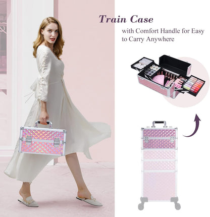 4-in-1 Cosmetology Case on Wheels Portable Rolling Makeup Train Case | Rolling cart for cosmetic supplies, Portable storage for makeup artists/hairstylists/nail technicians/beauty enthusiasts